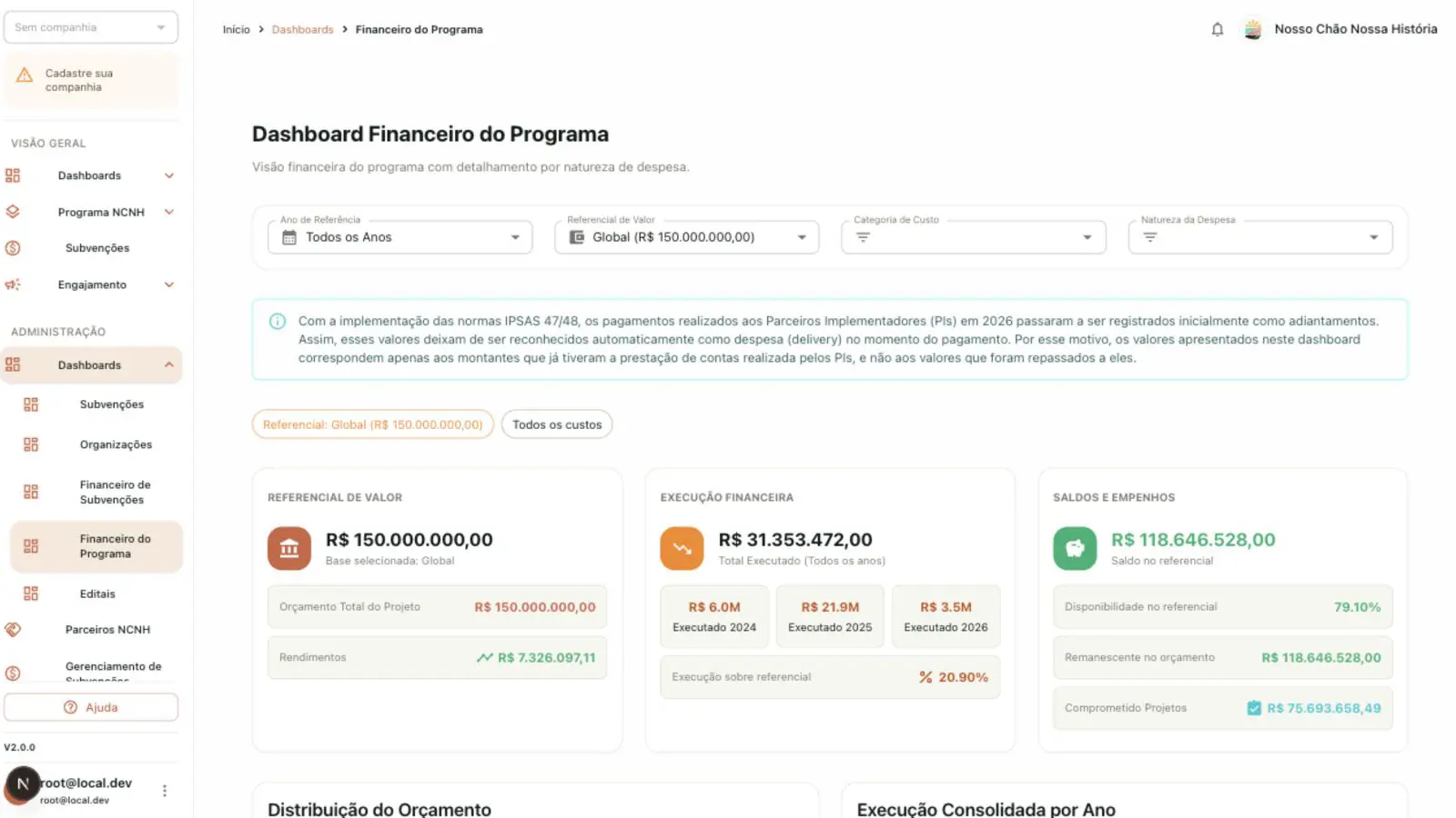 Subsidy dashboard with pending notifications, upcoming events, and deadline-management information.